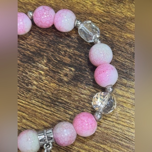 Pink and Silver Beaded Bracelet - Picture 2 of 3